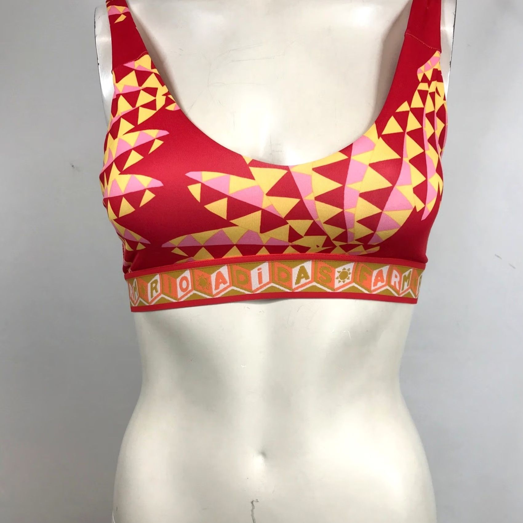 Adidas Adidas x FARM Rio Medium Support Sports Bra Red Geometric AEROREADY Women XS A-C Sports Bra Size ONE SIZE - 3 Thumbnail