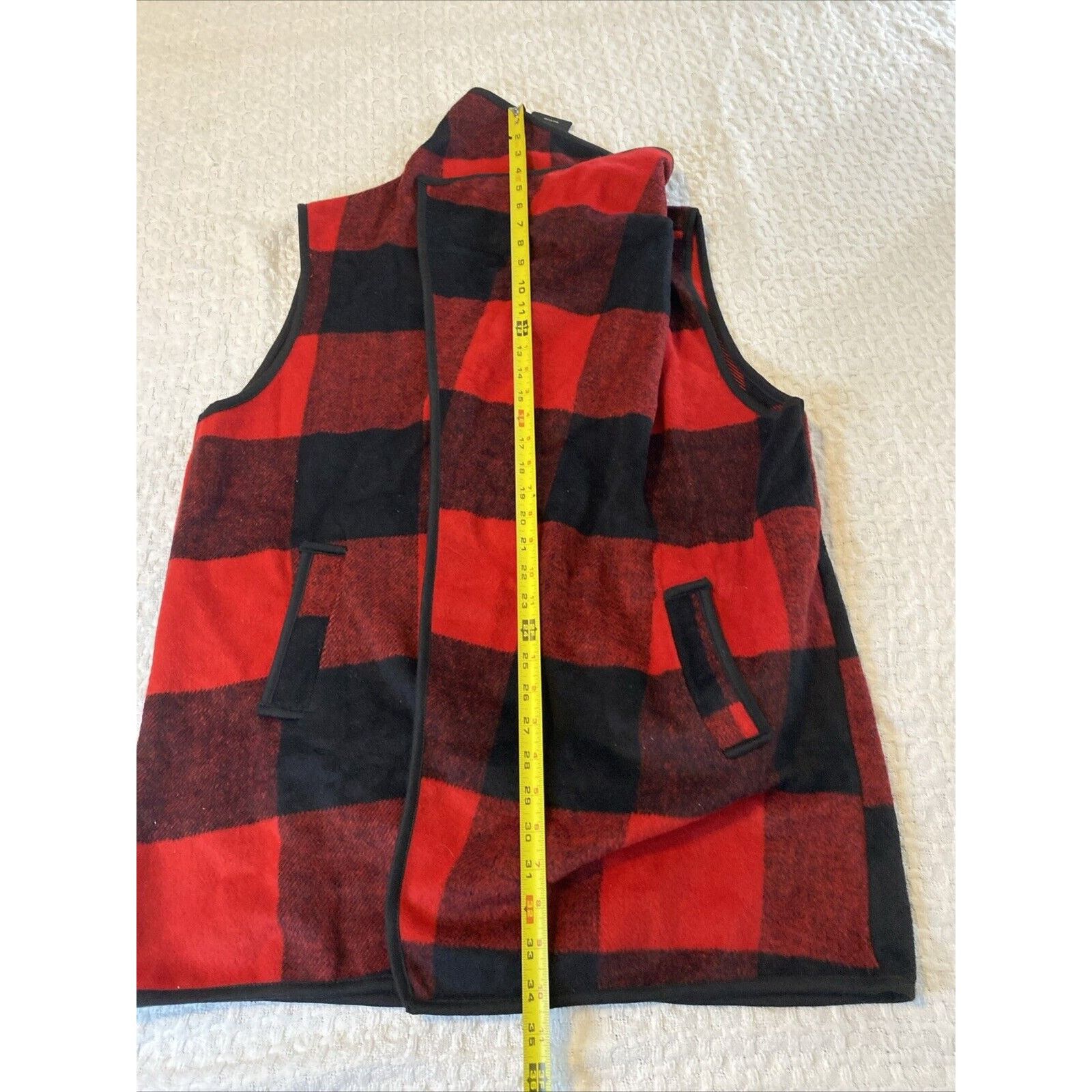 (di)vision Yacun Women Red Buffalo Plaid Sleeveless Cardigan Vest 2XL Size XXL / US 16-18 / IT 52-54 - 2 Thumbnail