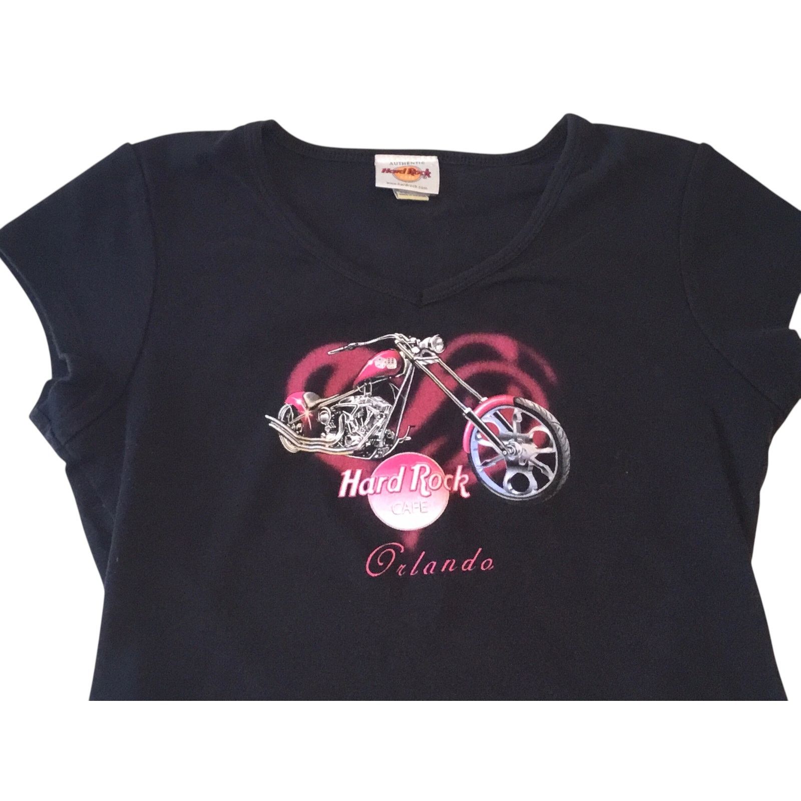 Hard Rock Cafe Hard Rock Cafe Orlando V-Neck T-Shirt Motorcycle Pink Jr.XL Size XL / US 12-14 / IT 48-50 - 3 Thumbnail