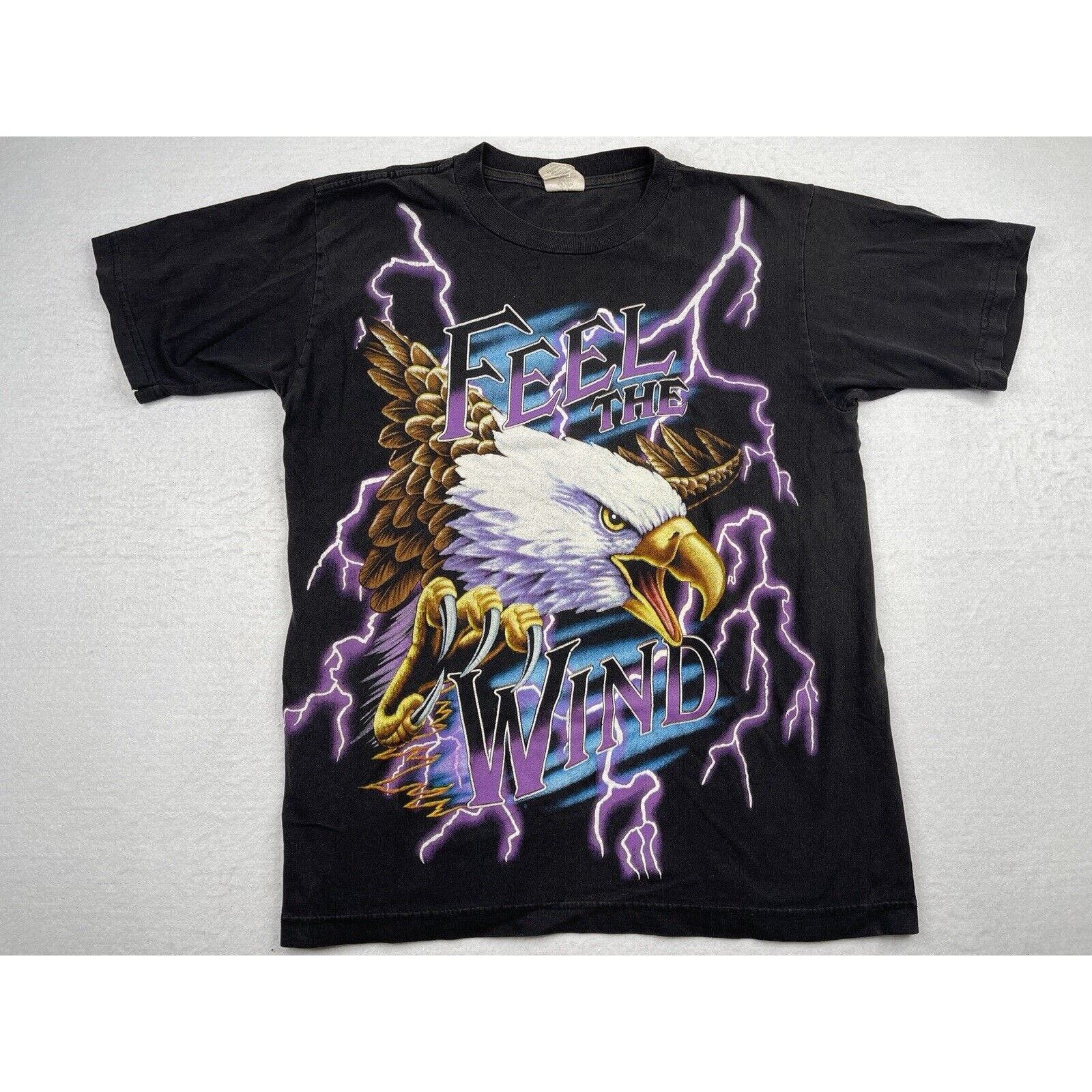 image of Vintage VTG Feel The Wind Lighting Norton Champagne Biker T-Shirt in Black, Men's (Size Medium)