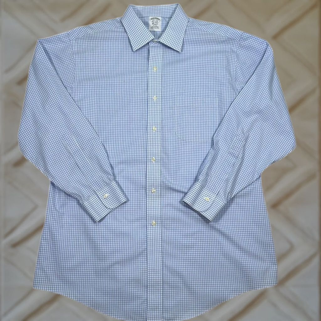 Brooks Brothers Brooks Brothers Dress Shirt Button-Down Blue Check Mens 16.5-33 Non-Iron Classic Fit Long Sleeve 100% Cotton Size US XL / EU 56 / 4 - 1 Thumbnail