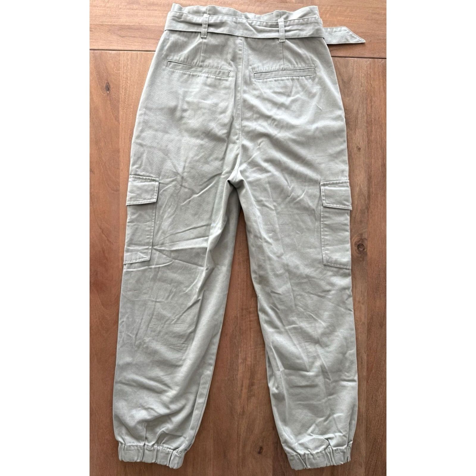 Vintage Sunday Best Cargo Pants Womens Size 6 Sage Green Belted Twill Cotton High Rise Regular Tapered 90s Bohemian City Grunge Hip Hop Y2K Style pants Size 28" / US 6 / IT 42 - 2 Thumbnail