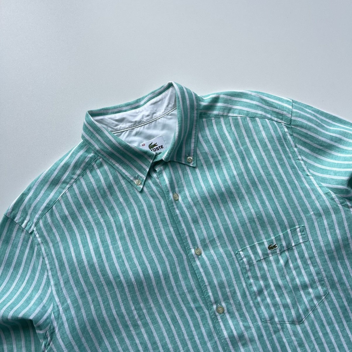 Lacoste × Vintage Lacoste Linen Flax Stripe Pocket Shirt Mint/White Size US XL / EU 56 / 4 - 2 Thumbnail