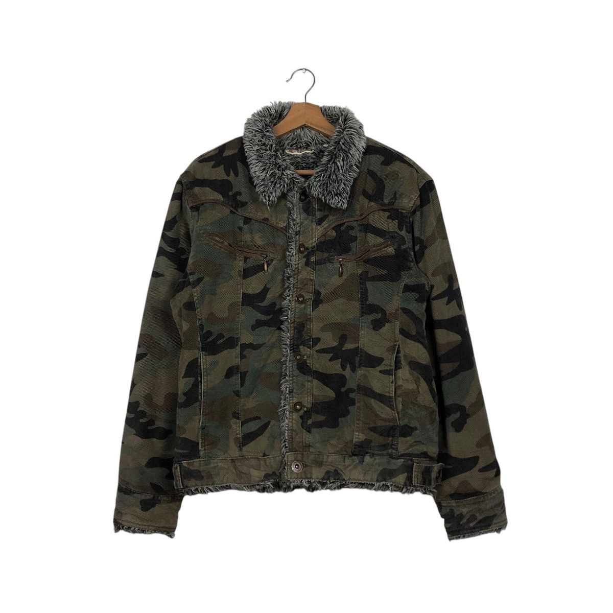 Japanese Brand 📌Vintage Biker Jacket Camouflage Mink Fur Fleece Blanket Size US L / EU 52-54 / 3 - 2 Thumbnail