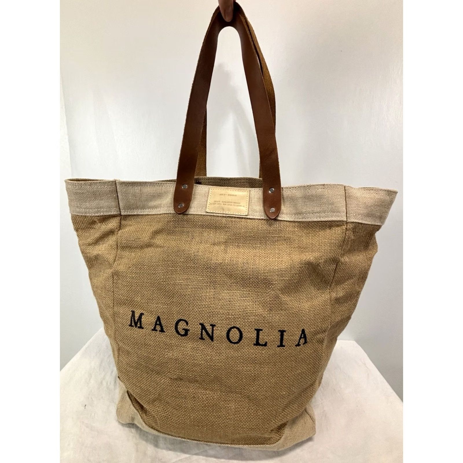 Apolis MAGNOLIA Market Apolis Large Shopping Tote Bag Jute Burlap Leather Handles Size ONE SIZE - 2 Thumbnail