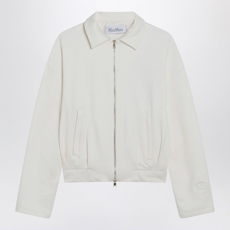 Max Mara Max Mara White Cropped Sweatshirt In Silk Blend Size S / US 4 / IT 40 - 1 Thumbnail