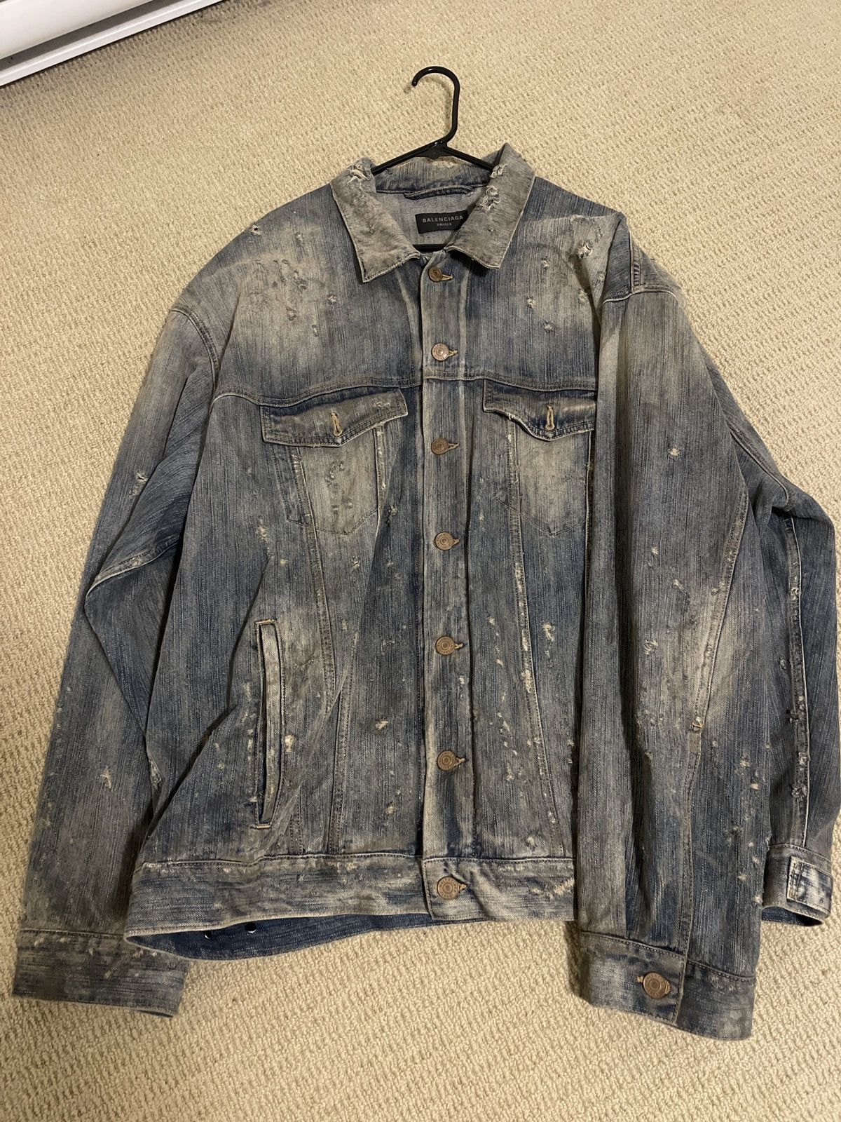 Balenciaga 2024 distressed crystal embellishment logo denim jacket Size US XL / EU 56 / 4 - 2 Thumbnail