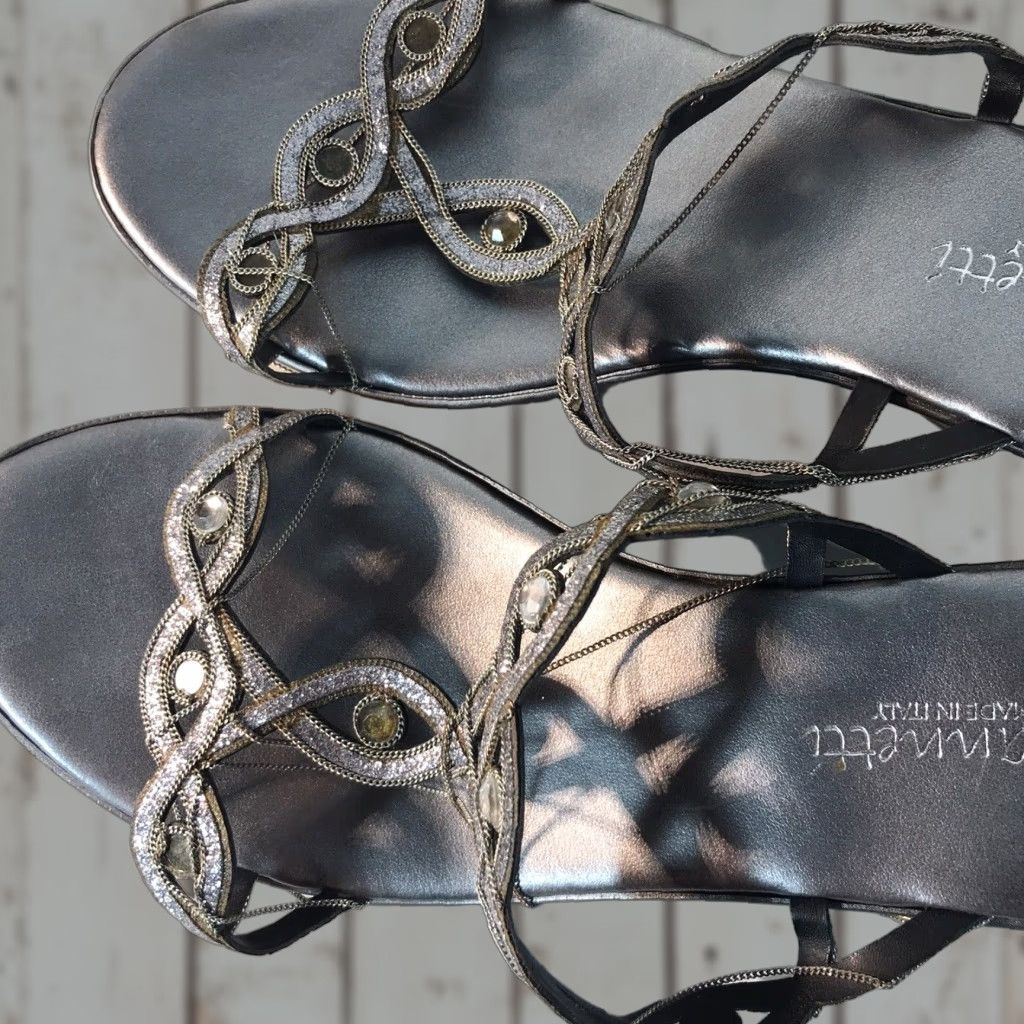 Vintage A. Gianetti Silver Wedge Slides Womens Size 7.5 Synthetic Dressy Sandal Italy Size US 7.5 / IT 37.5 - 1 Thumbnail