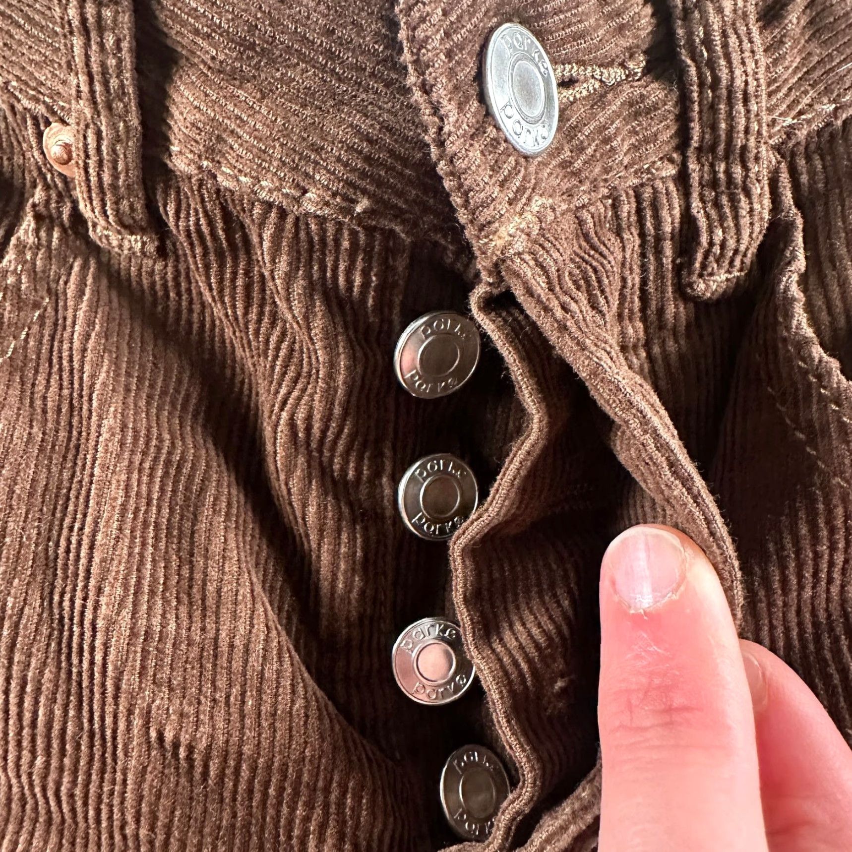 Parker Parke Corduroy Pants Womens 24 Brown Barrel Leg High Rise Button Fly 100% Cotton Size 42" / US 20 - 4 Thumbnail
