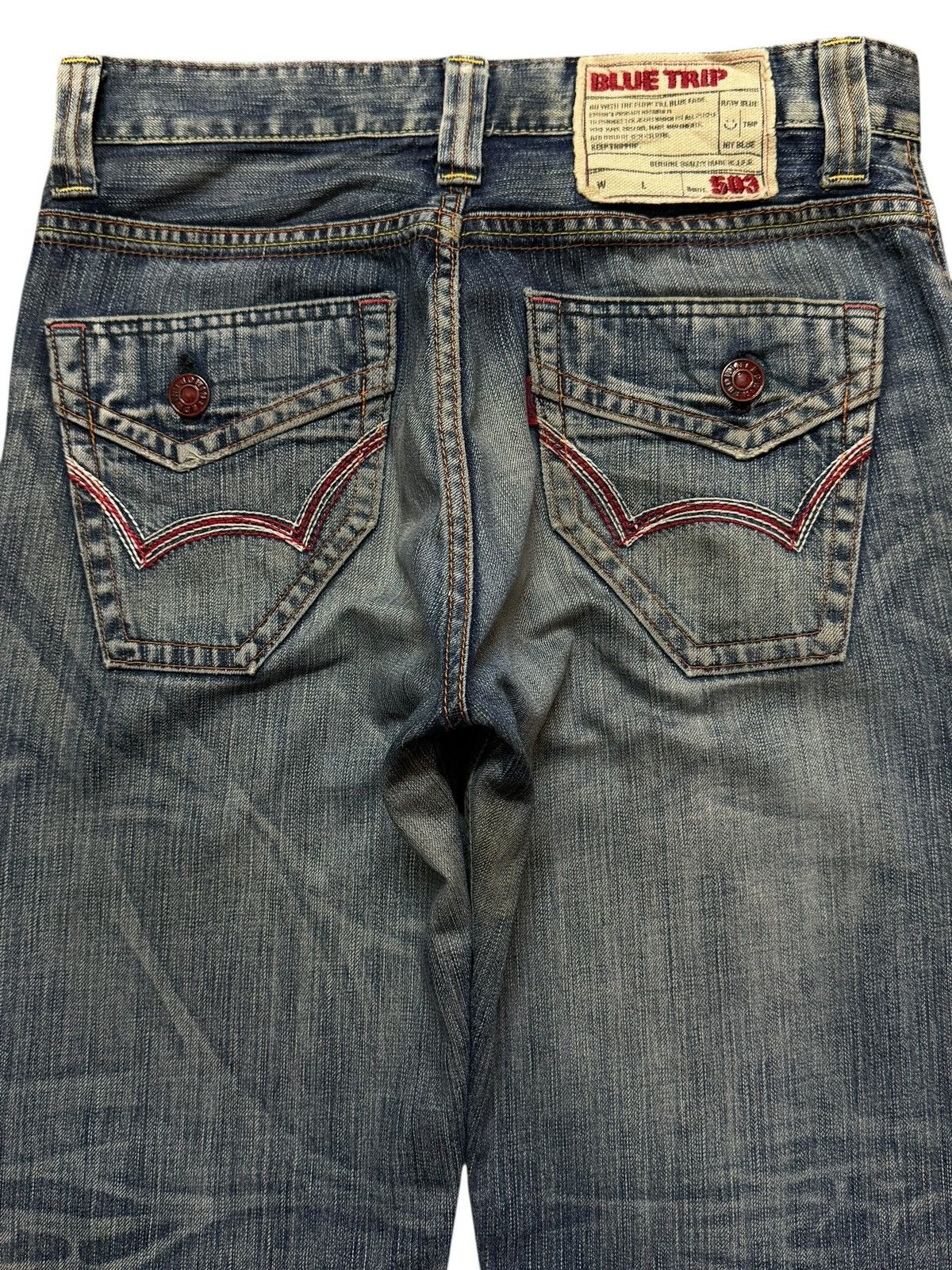 Edwin Vintage 90s Edwin 503 Mud Wash Faded Distress Wide Leg Baggy Size US 31 - 4 Thumbnail