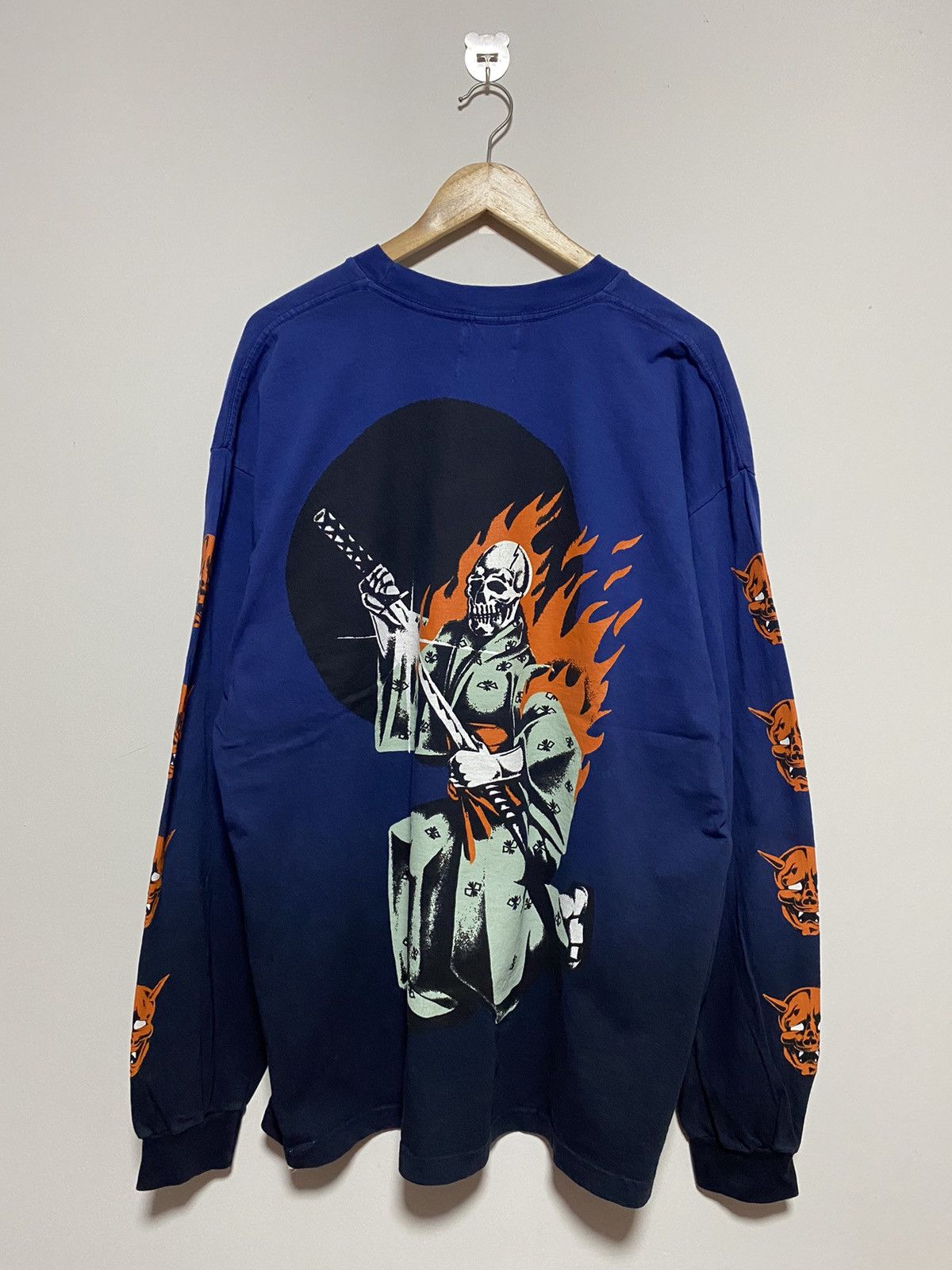 image of Vintage x Warren Lotas Death Life Eyes T Shirt Long Sleeve in Blue, Men's (Size XL)