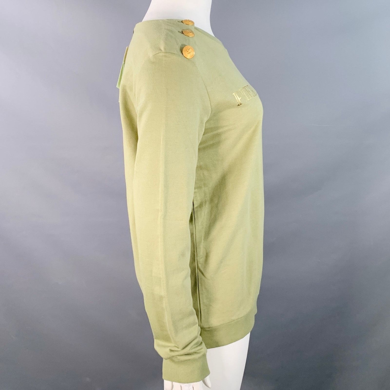 Balmain BALMAIN Green Sage Cotton Jersey Logo Crew Neck Pullover Size M / US 6-8 / IT 42-44 - 4 Thumbnail