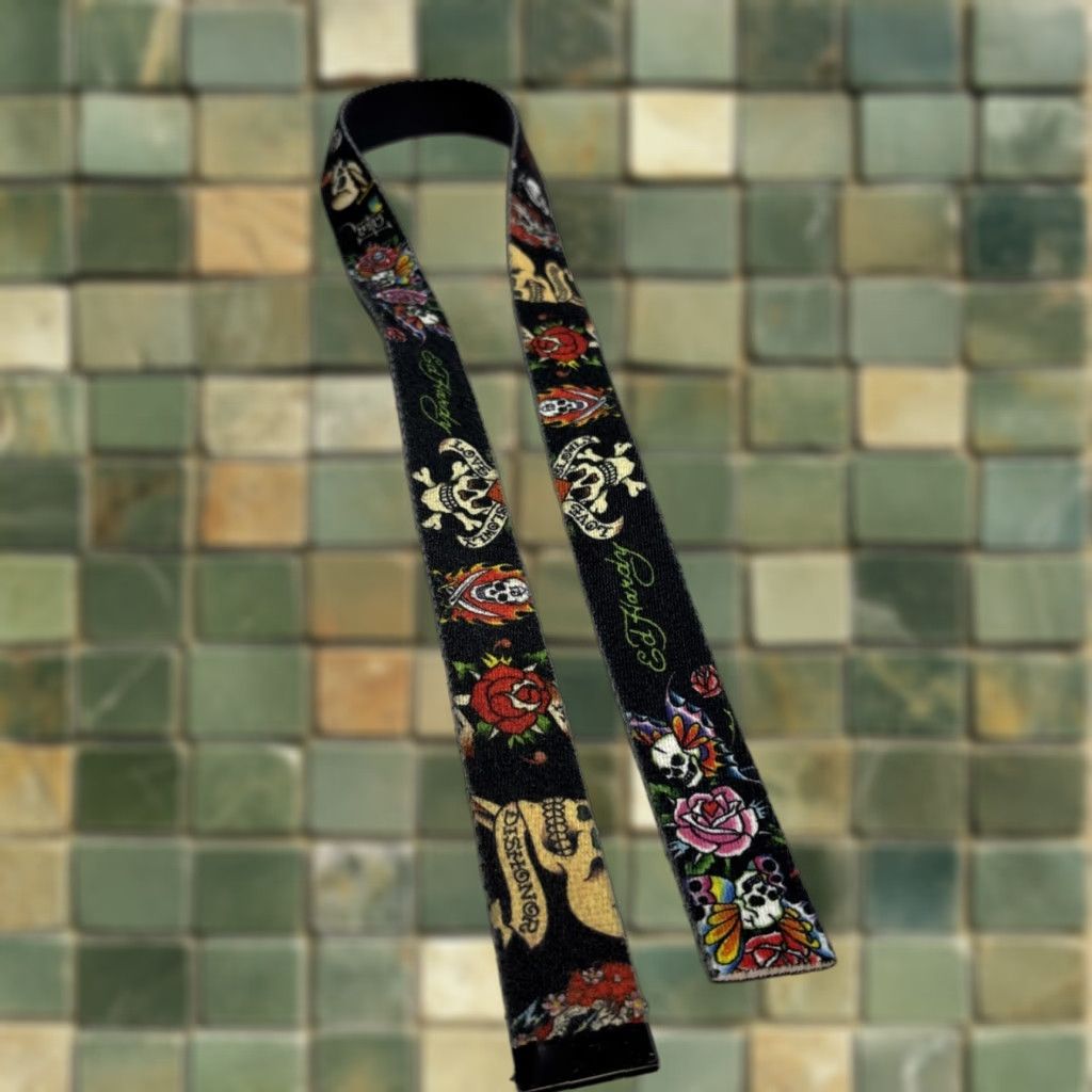 Ed Hardy VINTAGE Ed Hardy Belt One Size Black Cotton Logo Overprint Tattoo Skulls Y2K No Buckle 47 Inches Men Size ONE SIZE - 1 Thumbnail