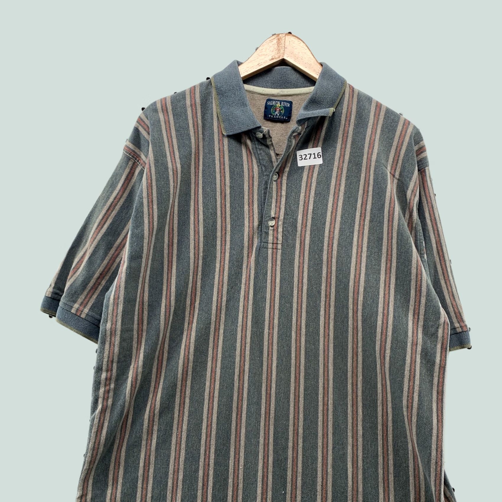 Vintage VINTAGE Salmon River Traders Polo Shirt Mens Large Striped Collared 22.5x32 Size US L / EU 52-54 / 3 - 1 Thumbnail