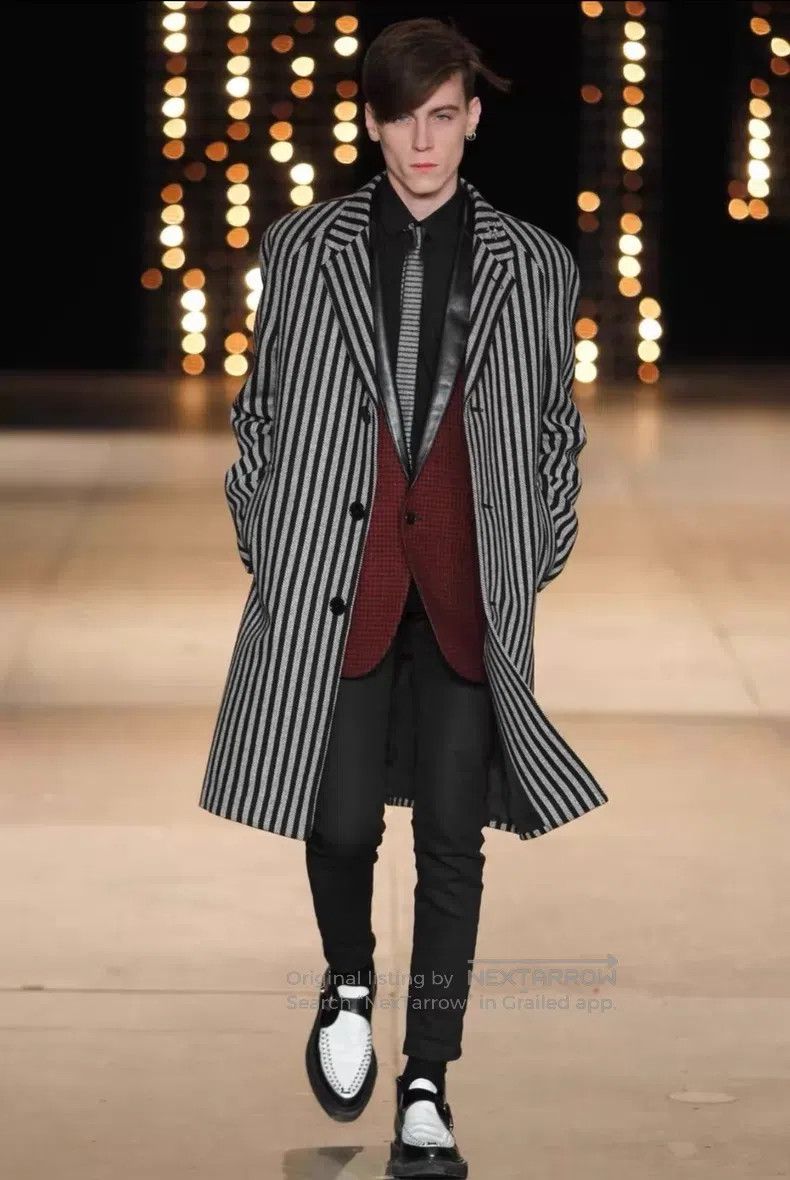 Saint Laurent Paris Saint Laurent Paris Black and White Striped Coat i Size US M / EU 48-50 / 2 - 8 Thumbnail