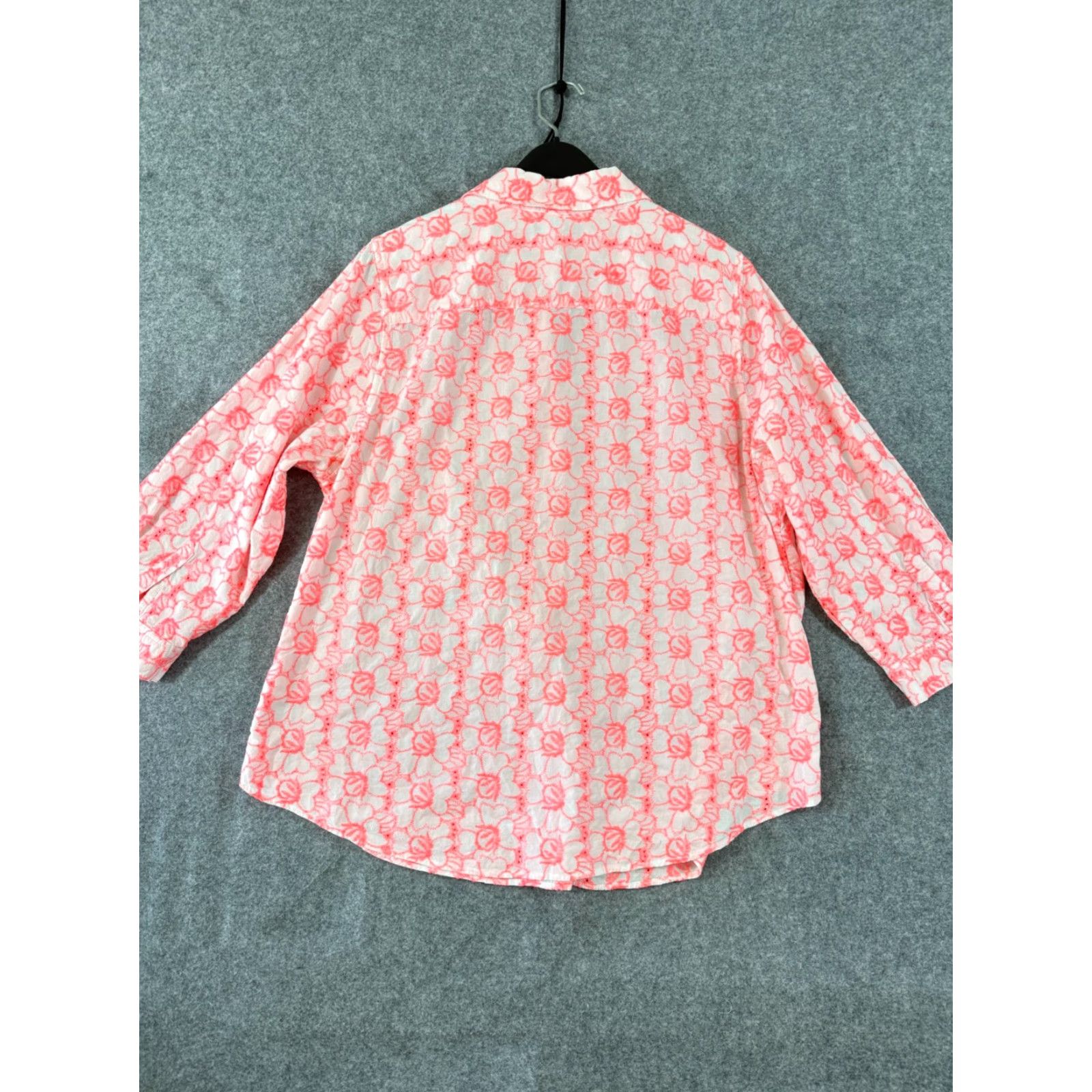 Lands' End Lands' End Shirt Top Womens 18W Hot Pink Floral Embroidered Boho 3/4 Sleeve Collared Shirt Size XXL / US 16-18 / IT 52-54 - 7 Thumbnail