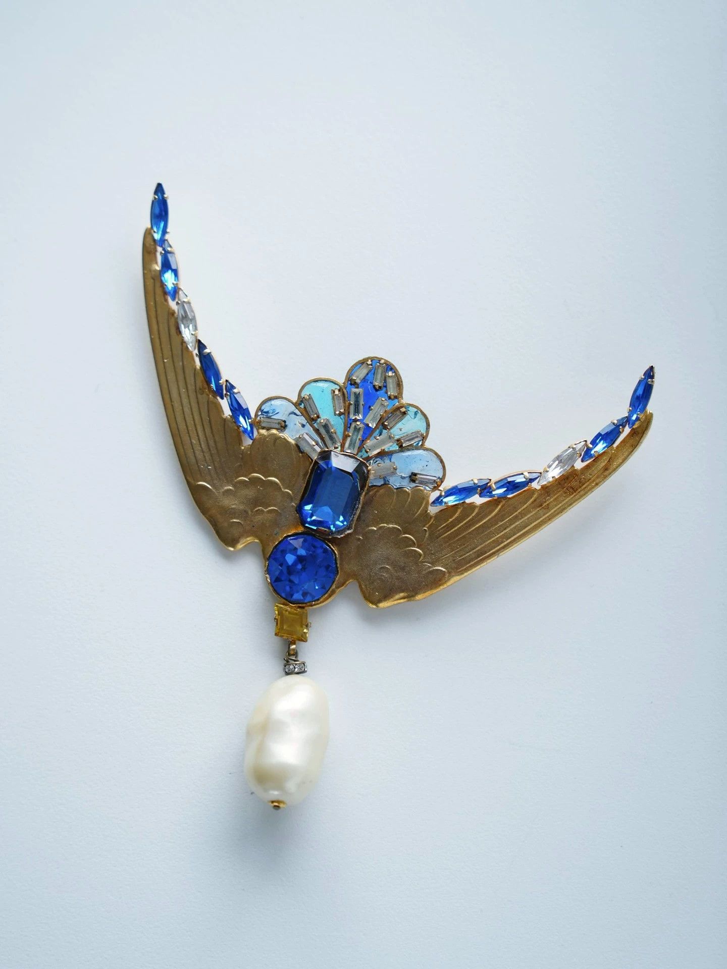 Jean-Louis Scherrer Vintage Scherrer Gold Blue Bird Glass Brooch 60s Rare Size ONE SIZE - 8 Thumbnail