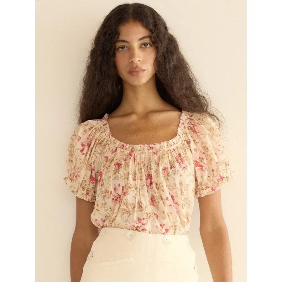 DOEN DOEN Frederica Floral Pleated Organic Cotton Top M Size M / US 6-8 / IT 42-44 - 1 Thumbnail