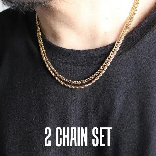 Jewelry Gold 3mm Cuban Link & Rope Chain Set Size ONE SIZE - 4 Thumbnail