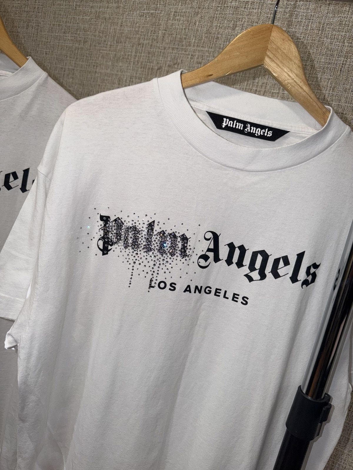 Palm Angels Palm Angeles Rhinestone Sprayed Logo White T Shirt Size US L / EU 52-54 / 3 - 3 Thumbnail