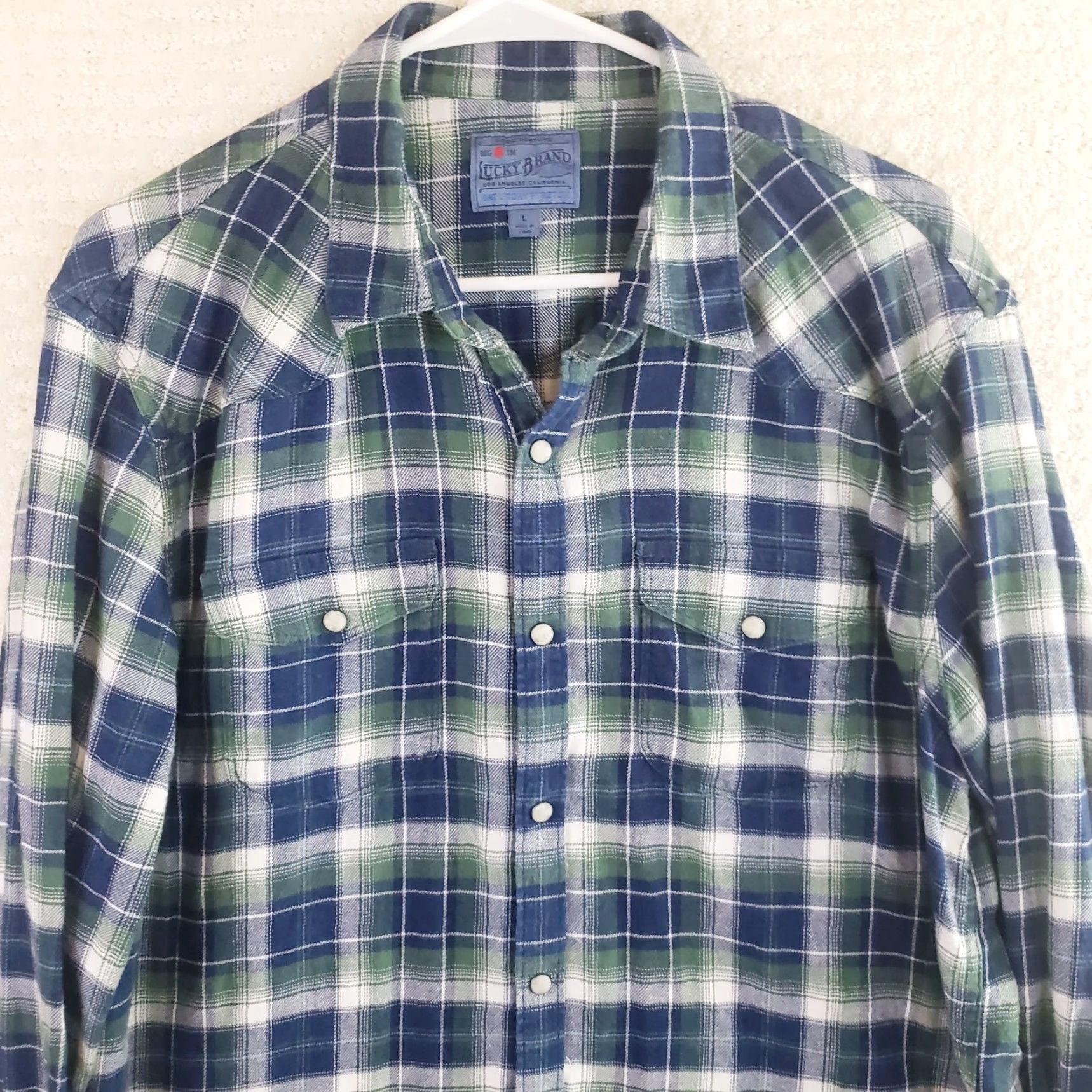Lucky Brand Lucky Brand Western Pearl Snaps Flannel Saturday Stretch Plaid Long Sleeve Large Shirt Mens Multicolor Size US L / EU 52-54 / 3 - 2 Thumbnail