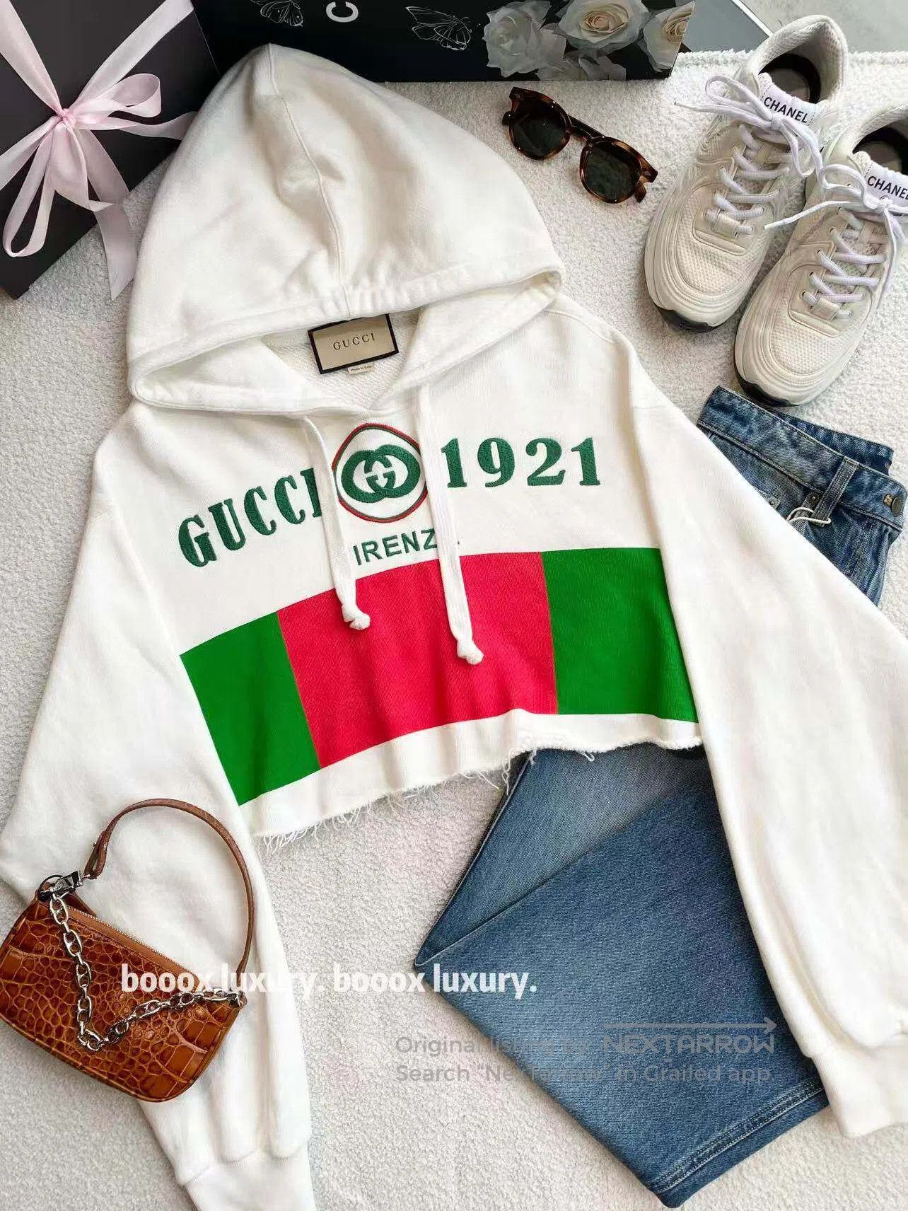Gucci Guicci Embroidered slogan letter logo short sweatshirt| Size S / US 4 / IT 40 - 1 Thumbnail