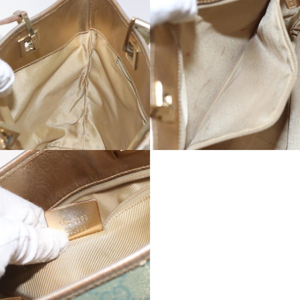 Gucci GUCCI GG Canvas Tote Bag Light Blue Gold 002 002 Size ONE SIZE - 12 Thumbnail