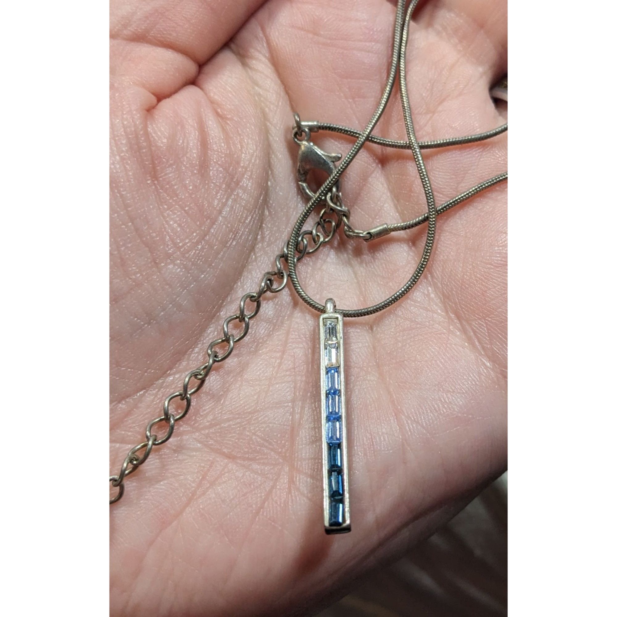 Other Modern Ombre Blue And Silver Tone Gemmed Pillar Necklace Size ONE SIZE - 7 Thumbnail