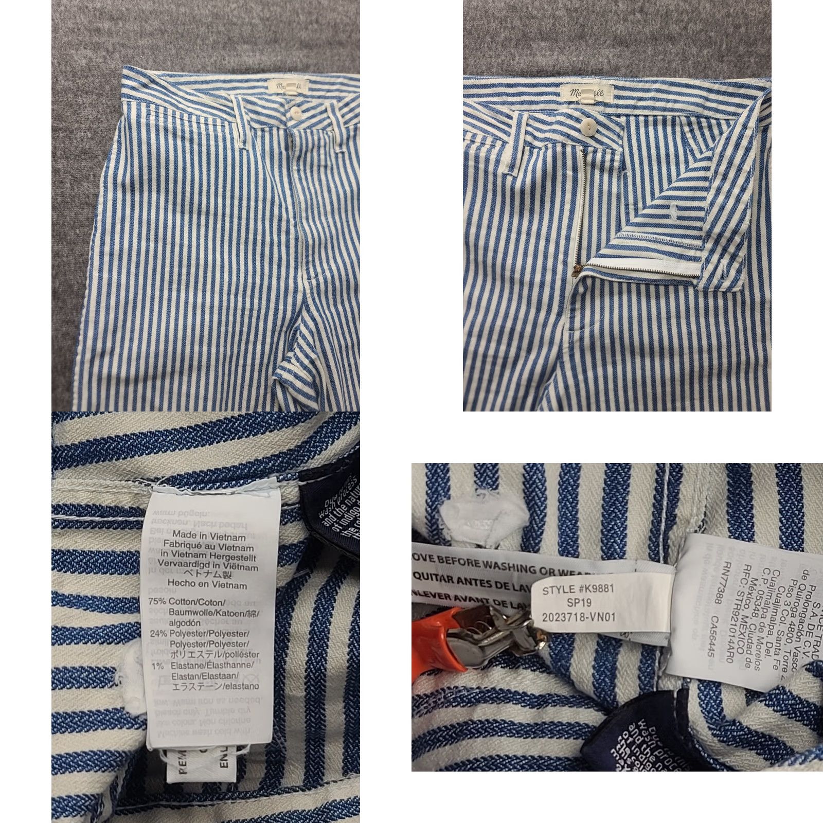Madewell Madewell Emmett Pants Womens 30x25 Relaxed Wide-Leg Cropped Seersucker Blue Cotton Polyester Spandex Twill 90s Bohemian City Womens Size 30" / US 8 / IT 44 - 8 Thumbnail