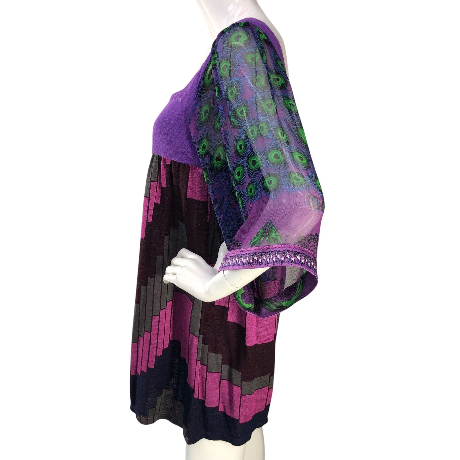 Custo Barcelona Custo Barcelona Size 4 L Dress Peacock Sleeve Kate Pierson Size L / US 10 / IT 46 - 6 Thumbnail