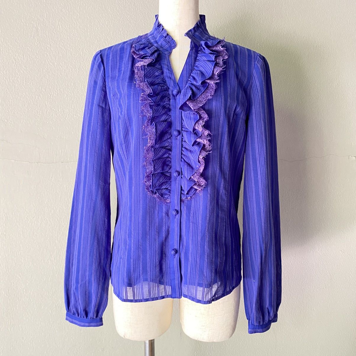 Pierre Cardin Pierre Cardin Purple Sheer Ruffle Blouse Size M / US 6-8 / IT 42-44 - 22 Thumbnail