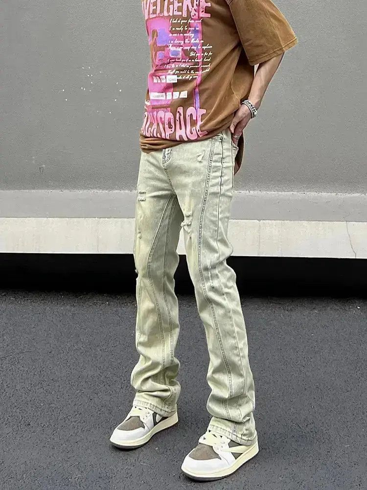 Japanese Brand Retro slim fit straight leg distressed jeans Size US 32 / EU 48 - 2 Thumbnail