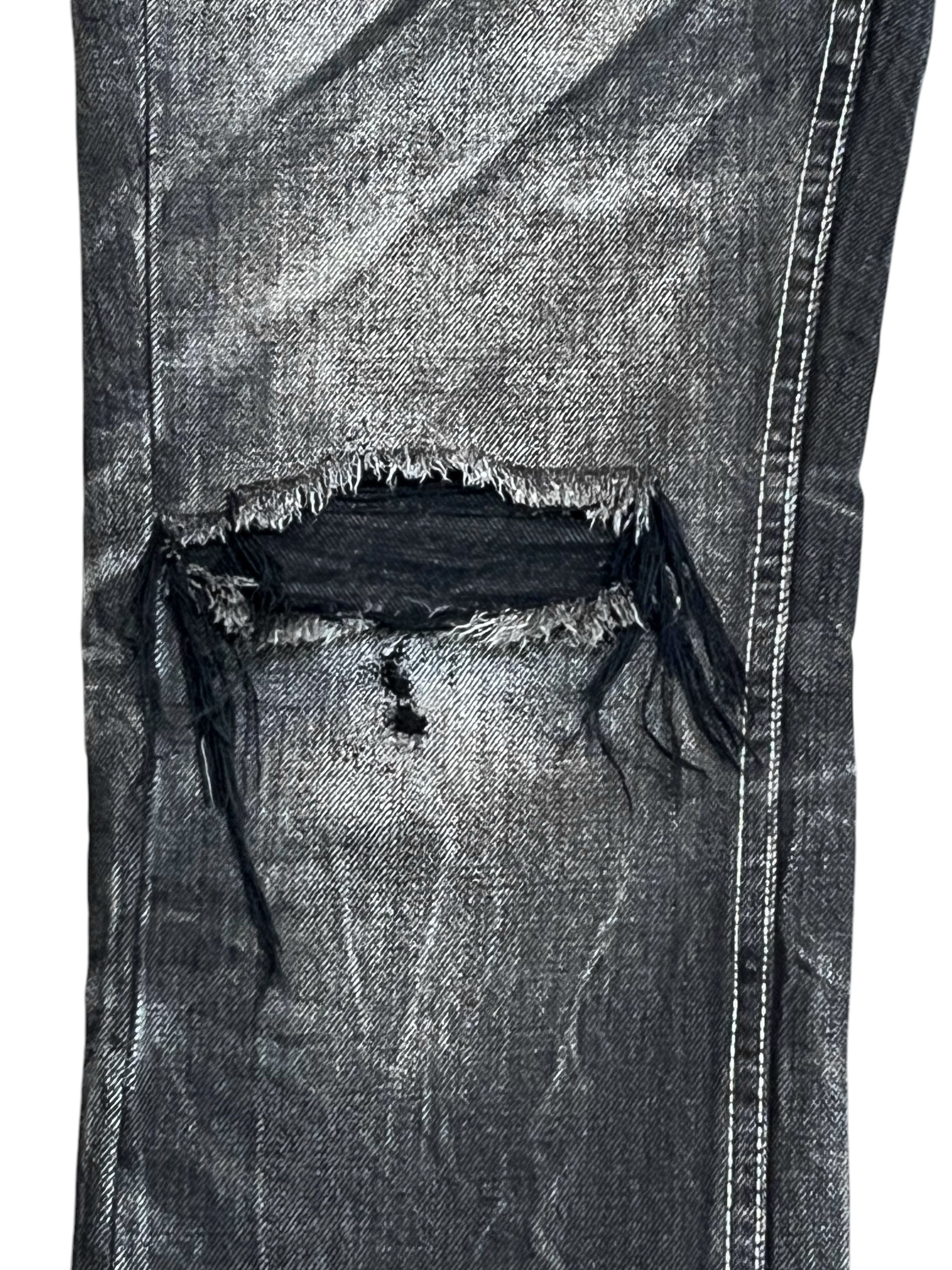 Black Label 🔥ARMY OF NO! Grunge Blow Out Knee Clawmark Distressed Denim Size US 29 - 4 Thumbnail