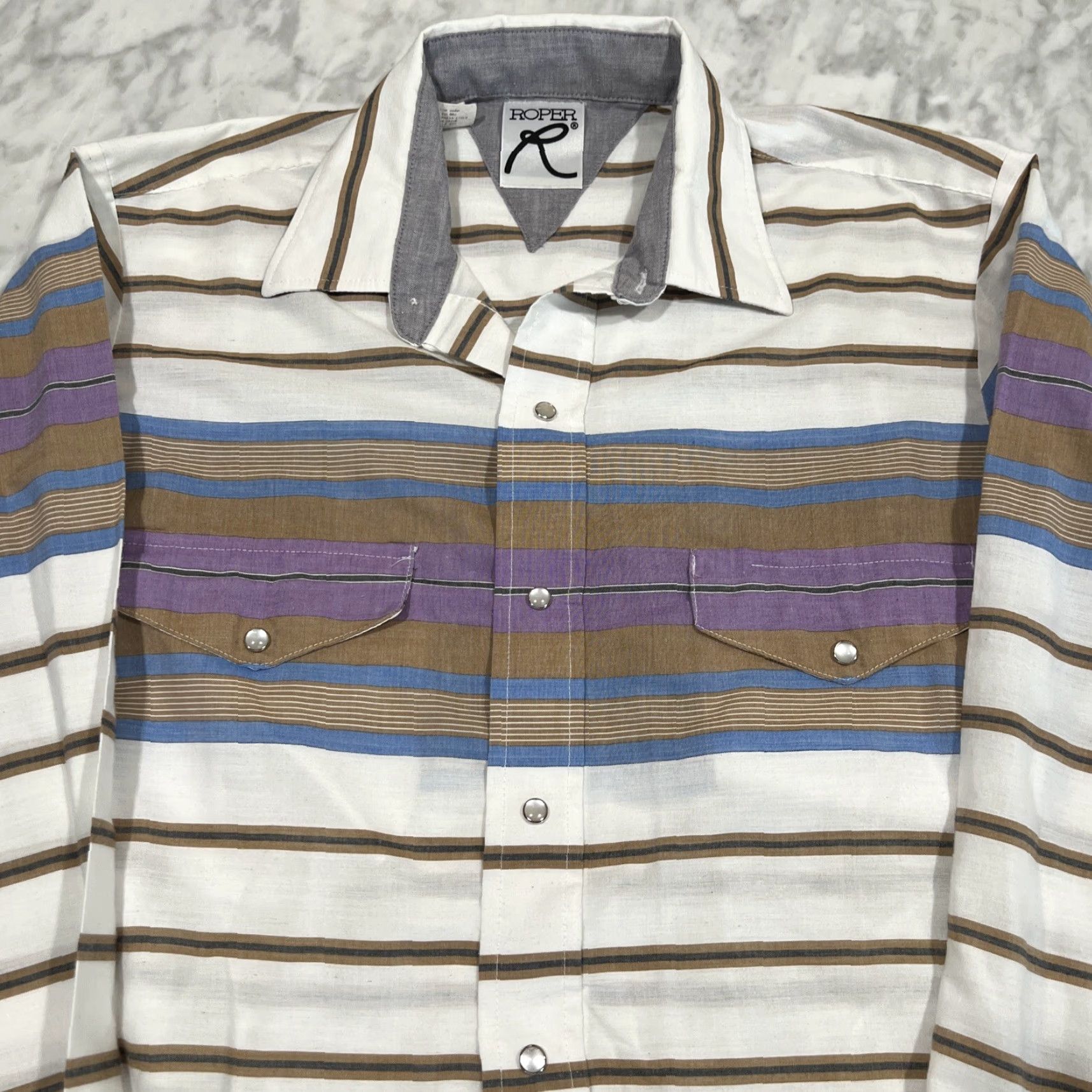 Roper VINTAGE Roper Western Shirt Medium Long Sleeve Pearl Snap Lightweight Stripes US Mens Regular Button-Up Cowboy Theme Cowboy Size US M / EU 48-50 / 2 - 2 Thumbnail