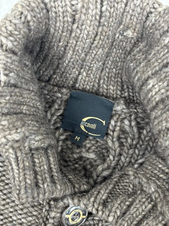 Roberto Cavalli AW2007 Cavalli Grey Wool Cable Knit Logo Buttoned Sweater Size US M / EU 48-50 / 2 - 9 Thumbnail