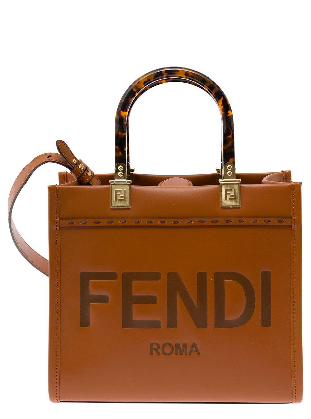 Fendi Tote bag 'Sunshine Piccola' with Embossed Logo and Brown Leather Tortoiseshell Effect Handle Size ONE SIZE - 1 Thumbnail