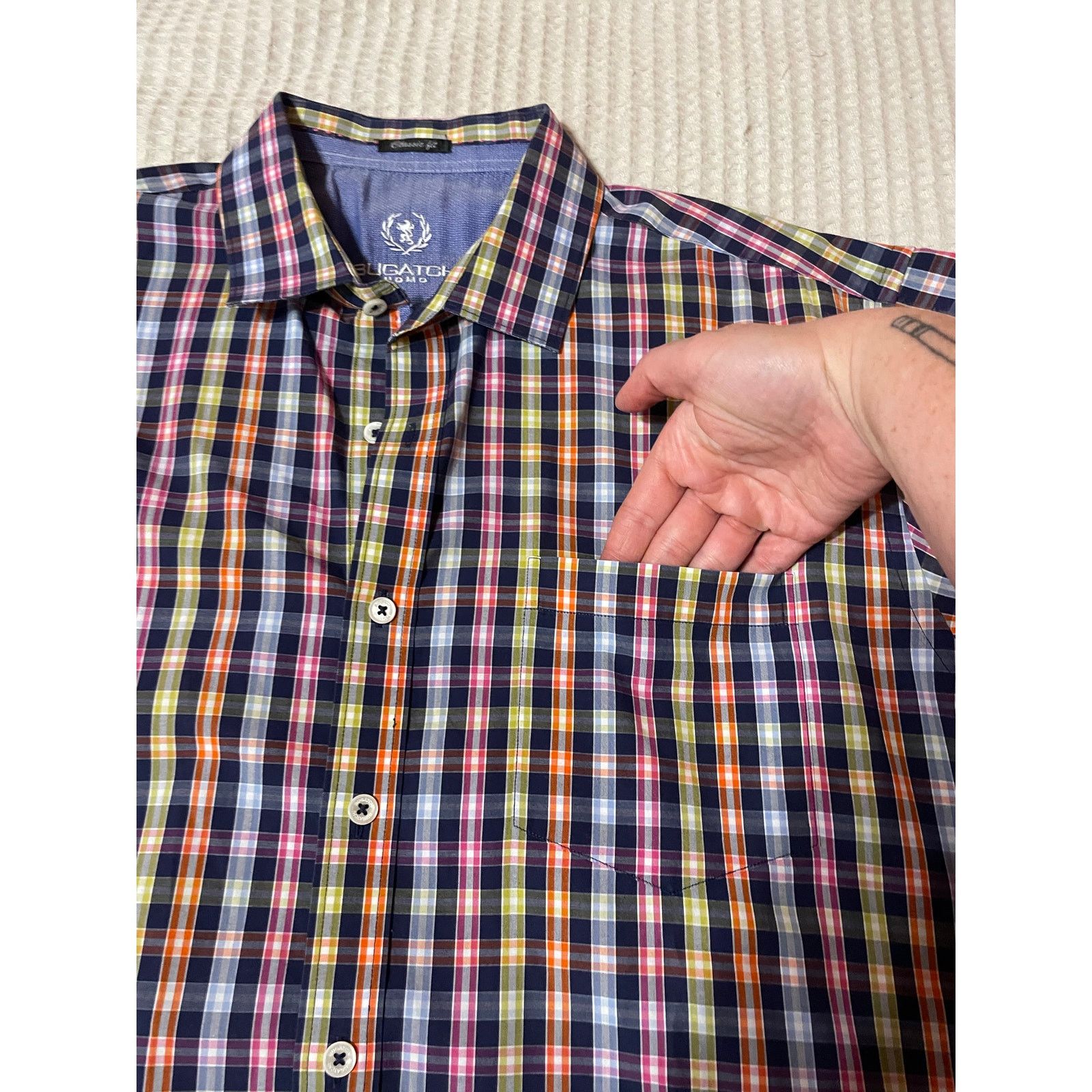 BUGATCHI Bugatchi Classic Fit Short Sleeve Multicolor Gingham Top XL Size US XL / EU 56 / 4 - 8 Thumbnail