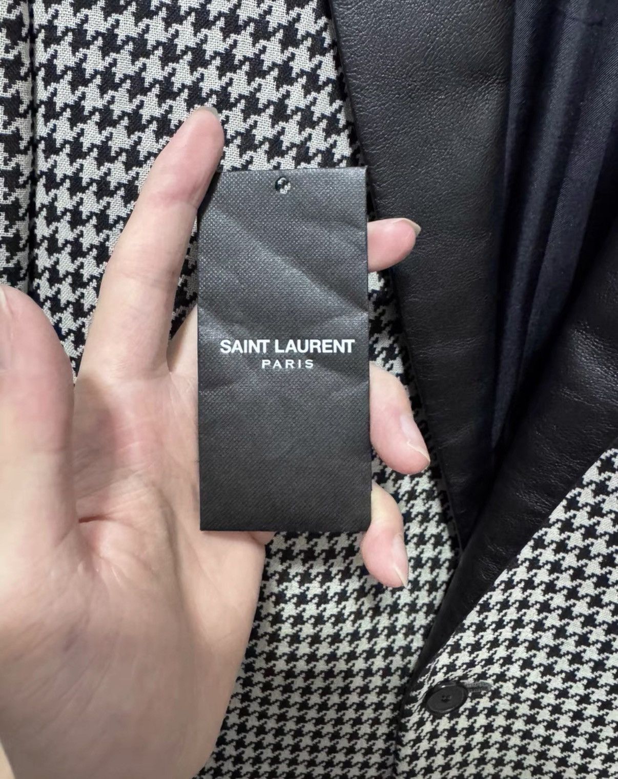 Saint Laurent Paris Saint Laurent (SLP) 14SS Leather Collar Houndstooth Blazer Size US S / EU 44-46 / 1 - 4 Thumbnail