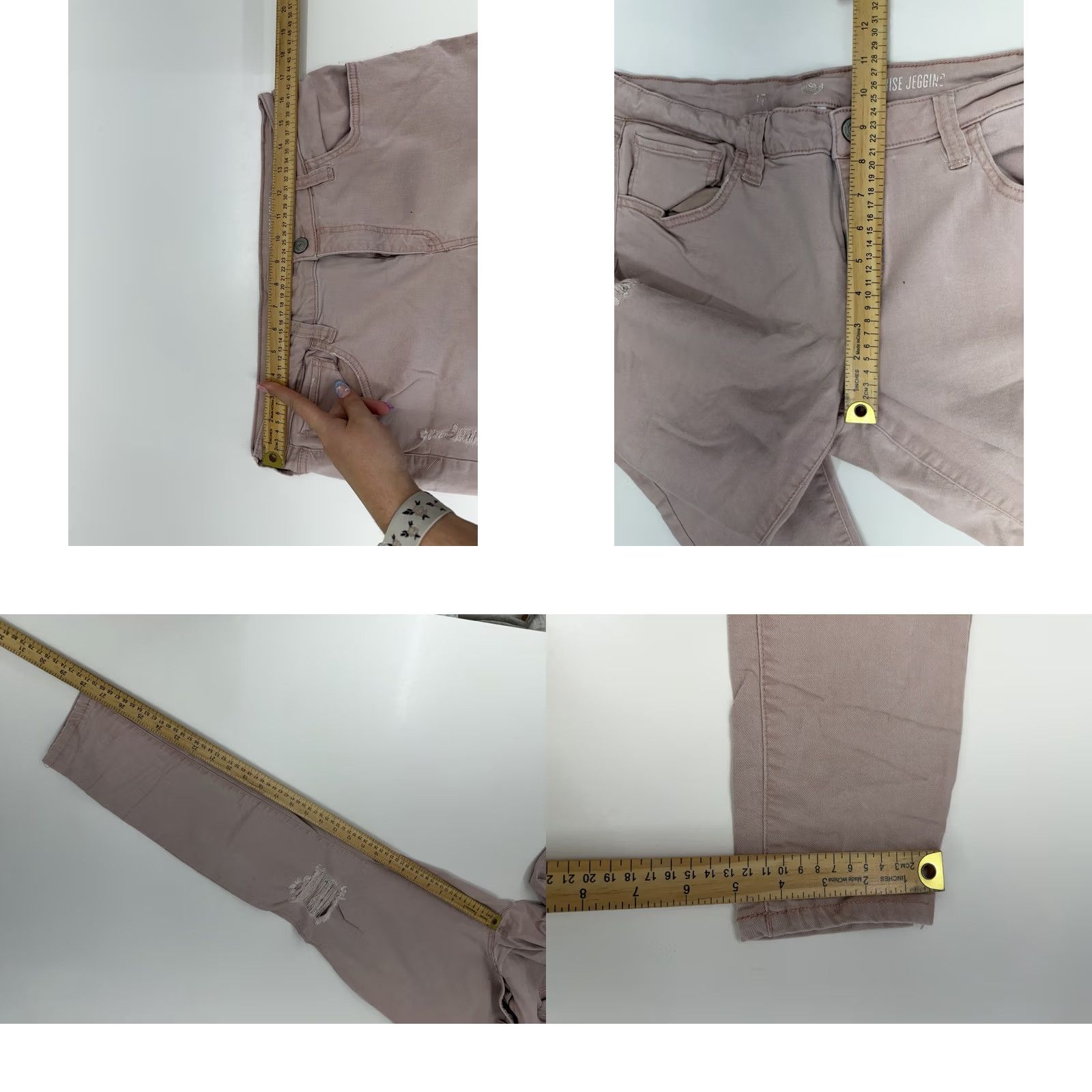 Denime SO Juniors Jeans Skinny Low Rise Jegging Pink Denim Distressed 17 Pants Womens Girls 90s Vintage No Size 38" / US 16 / IT 52 - 8 Thumbnail