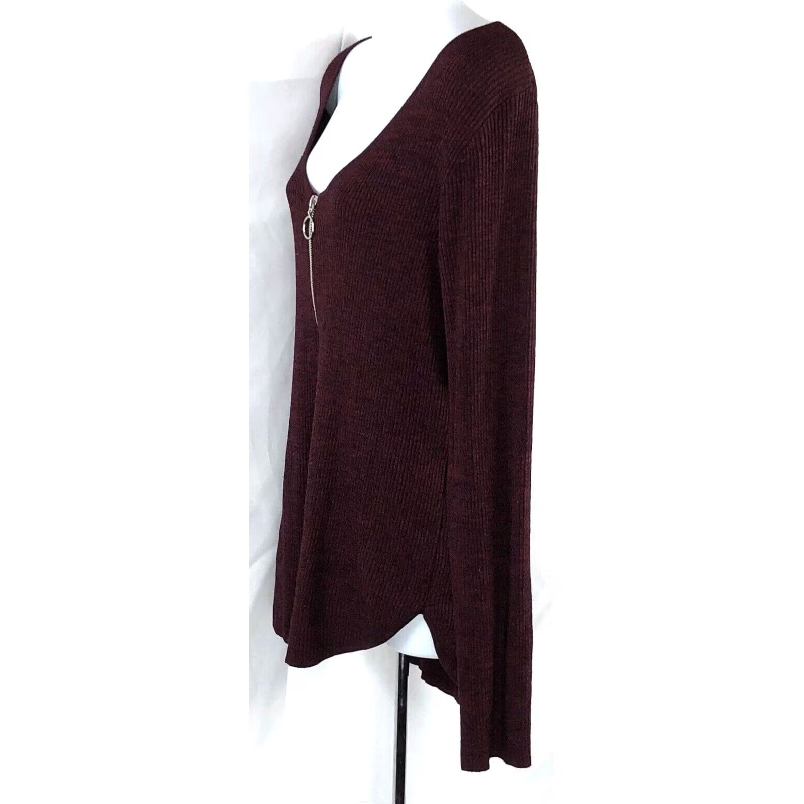 Vintage NoBo Sweater 3XL Burgundy Scoop Zipper Neck Jersey Ribbed Knit Cottage Size XXL / US 16-18 / IT 52-54 - 2 Thumbnail