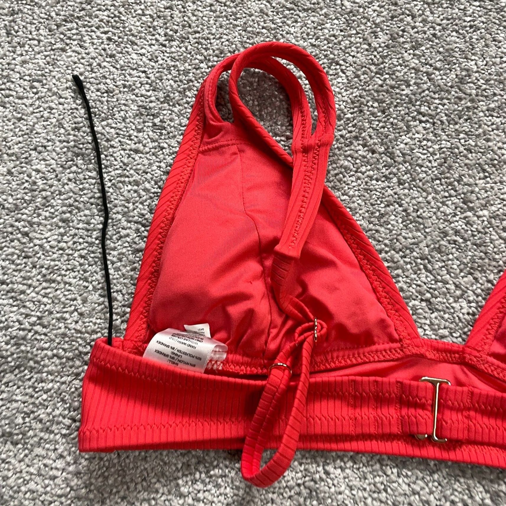 Vintage Shade & Shore Women's Medium Red Textured Bikini Top - Adjustable Spaghetti Strap Beach Swimwear Size M / US 6-8 / IT 42-44 - 4 Thumbnail