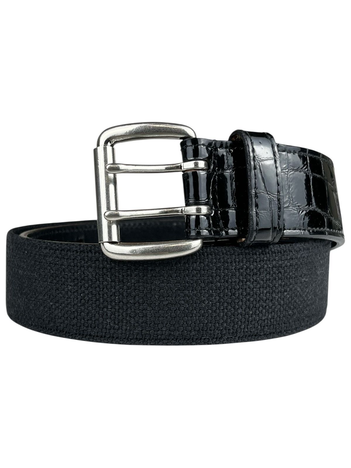 Pre-owned Comme Des Garcons X Junya Watanabe Croc Leather Cotton Prong Buckle Belt