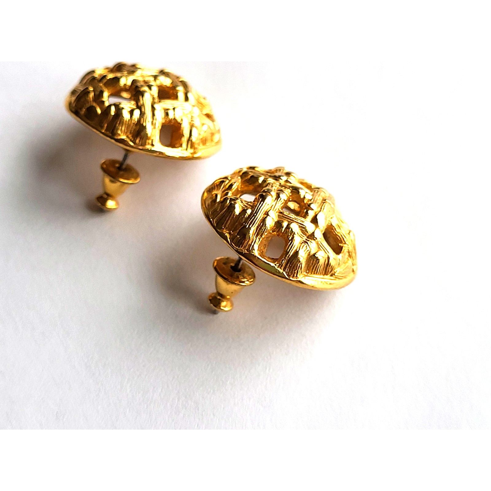 Monet Vintage Gold Monet Earrings Pierced Signed Basket Weave Size ONE SIZE - 3 Thumbnail