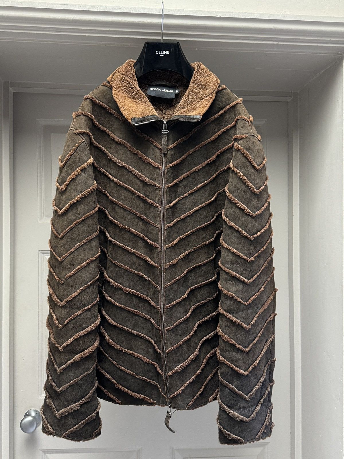 Giorgio Armani Giorgio Armani Men’s Lambskin Shearling Brown Leather Jacket Size US XL / EU 56 / 4 - 14 Thumbnail