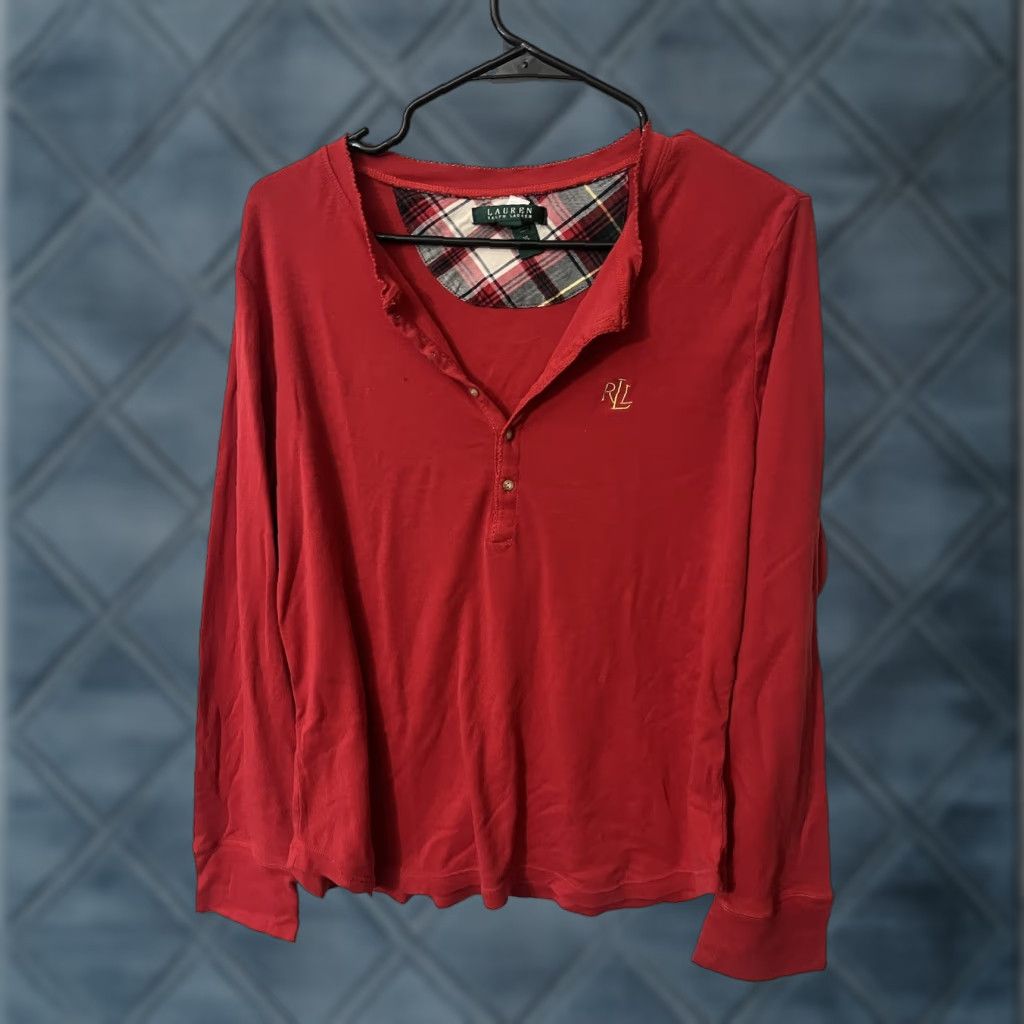 Ralph Lauren Lauren Ralph Lauren Red Long Sleeve Henley Pajama Shirt Womens XL Embroidered Classic Size XL / US 12-14 / IT 48-50 - 1 Thumbnail