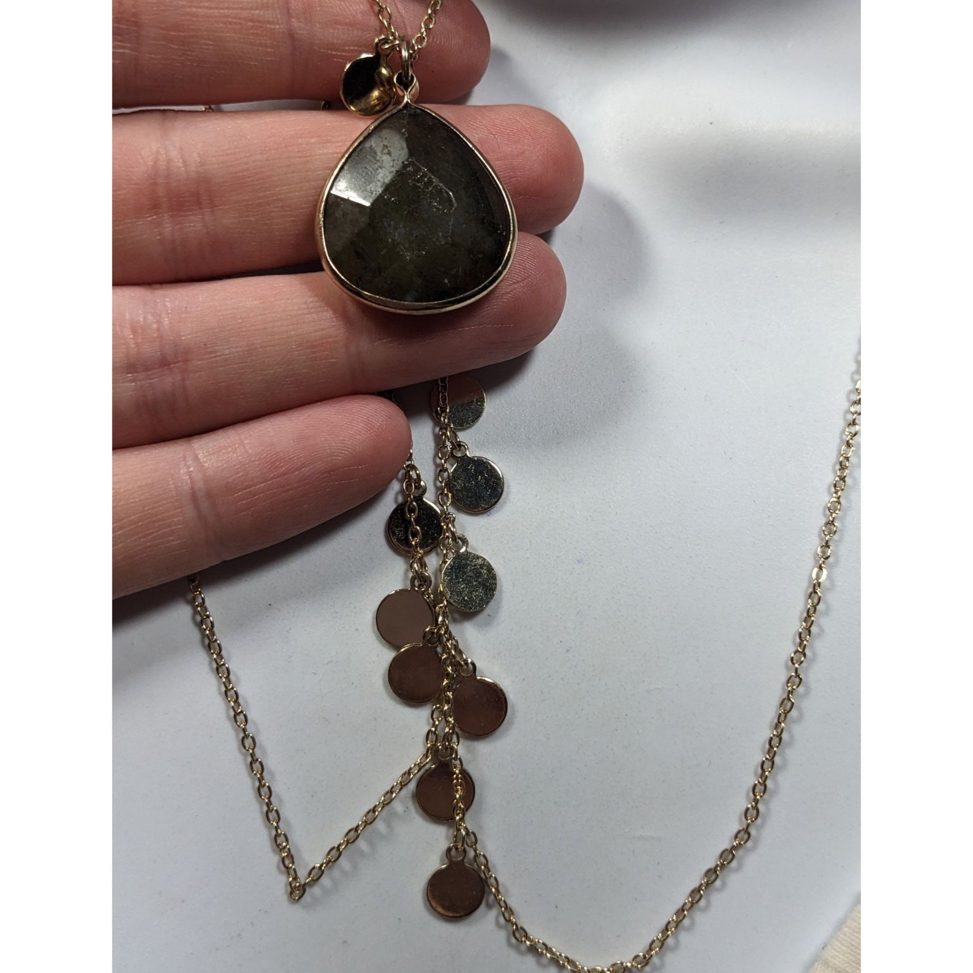 Other Boho Chic Gold Tone Charm Necklace With Teardrop Labradorite Size ONE SIZE - 4 Thumbnail