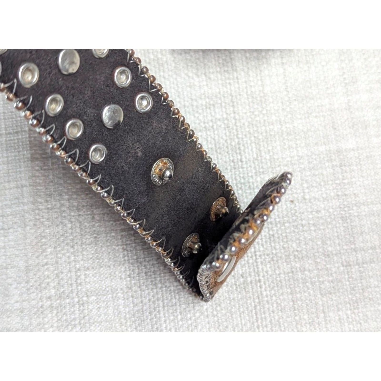 Vintage VINTAGE Nocona WESTERN belt brown 40 brown rhinestone hairy buckle belt with buckle snaps leather backing y2k Cowboy Men Adult 40 Mens belt Size 40 - 5 Thumbnail