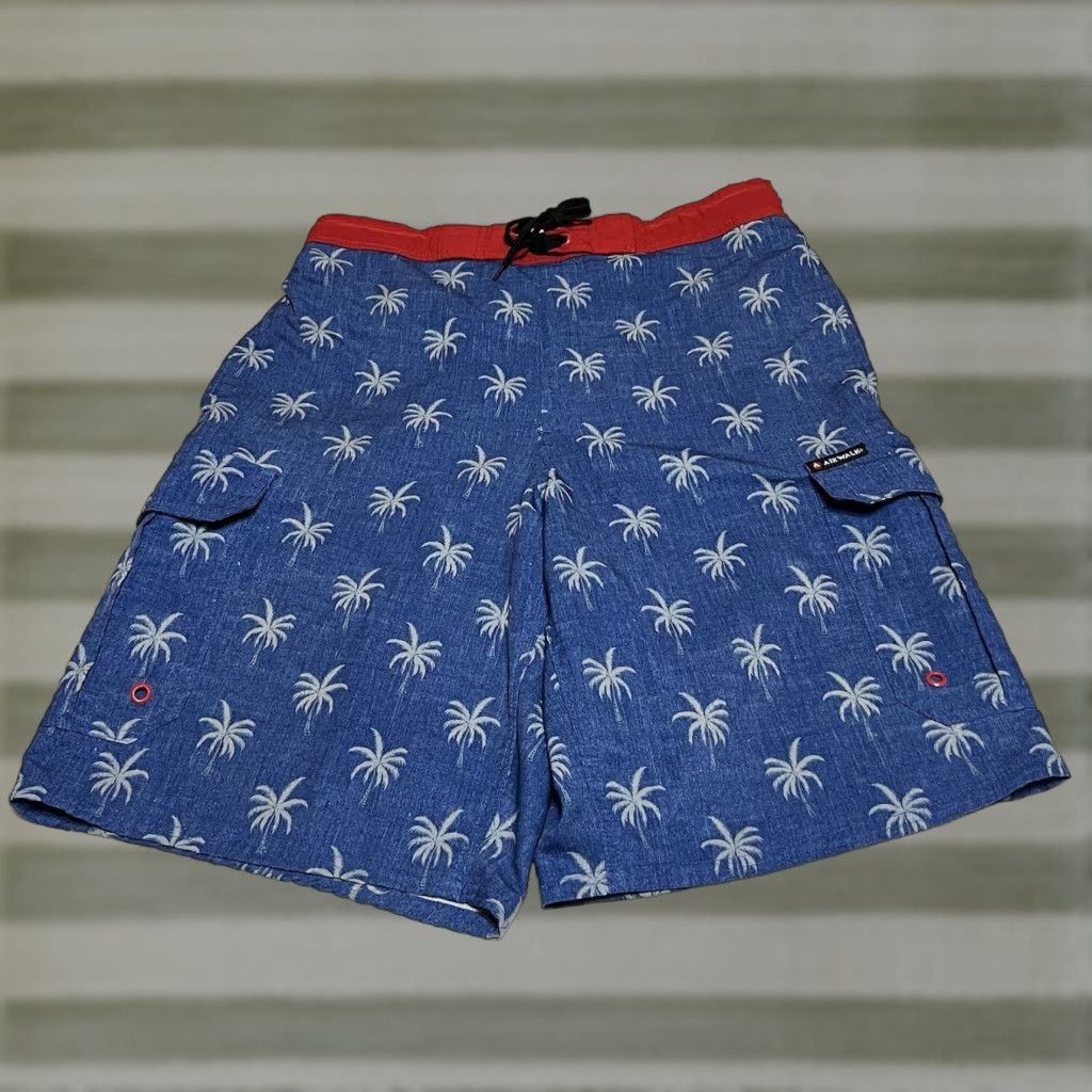 Airwalk VINTAGE AIRWALK Men’s Blue/Red Palm Tree Swim Shorts Trunks Size M Elastic Waist Size US 31 - 1 Thumbnail