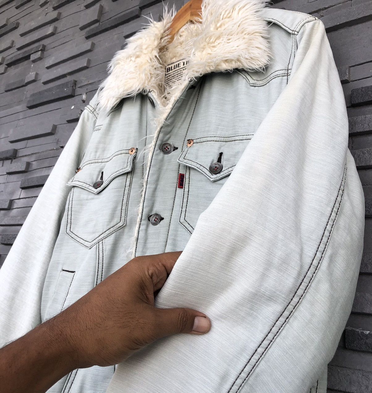 Vintage Vintage Edwin Faux Fur Lining Shearling Denim Jacket Size US L / EU 52-54 / 3 - 8 Thumbnail