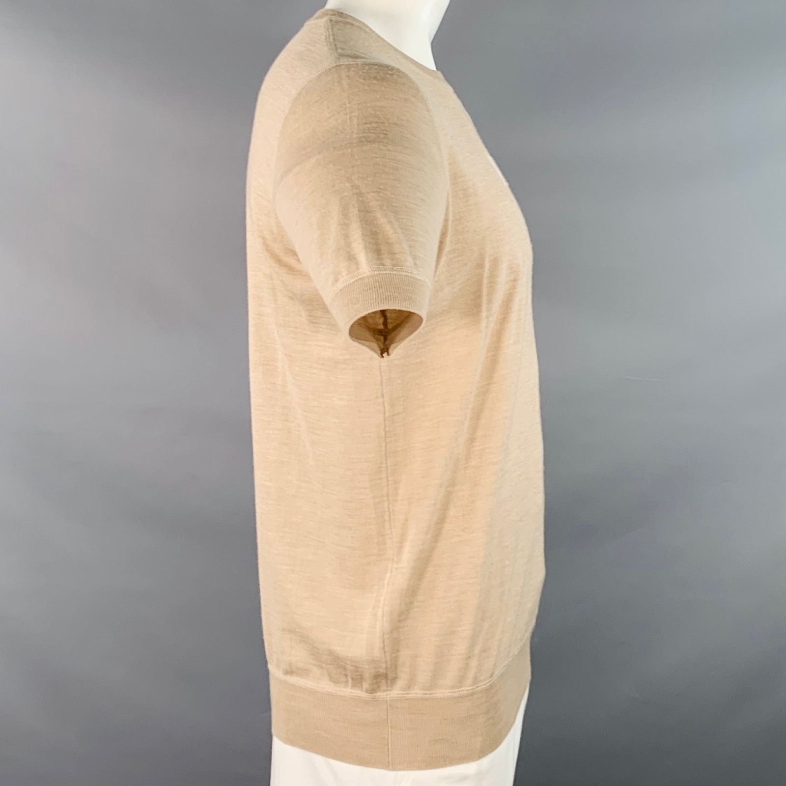 Prada Size L Beige Cream Logo Cashmere Wool Jersey Short Sleeve Size US L / EU 52-54 / 3 - 3 Thumbnail